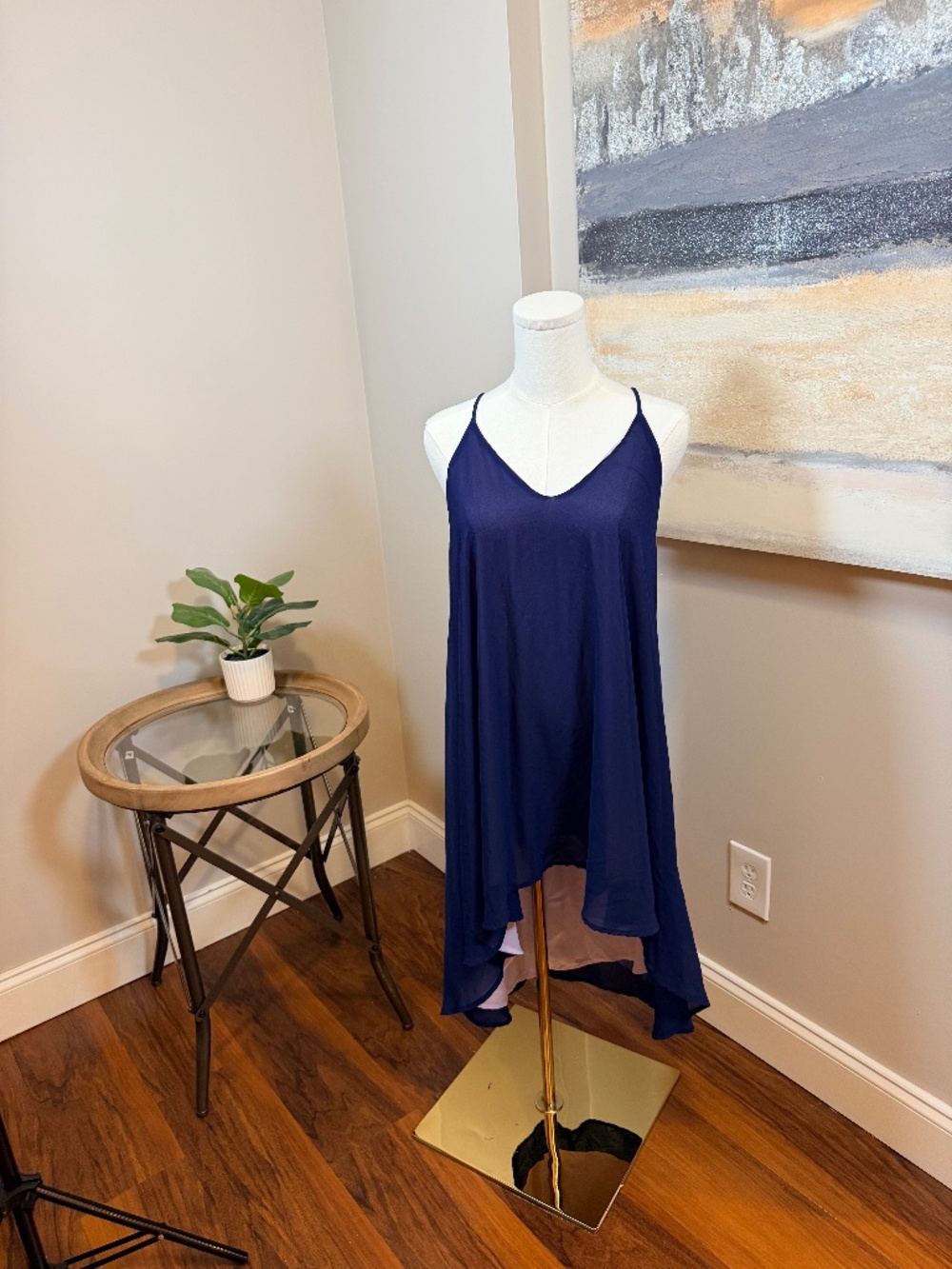 Fab’rik Navy Blue High Low Slip Dress Women’s Size (No Size Tag) Flowy Spaghetti